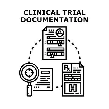 Clinical trial documentation process researching patient data Ilustração Stock