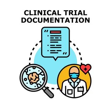 Clinical trial documentation, research, and healthcare process Stock Illustration