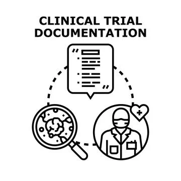 Clinical trial documentation, research, and healthcare process Ilustração Stock