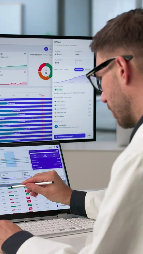 Clinical Trial Manager Analyzing Patient Enrollment Data Stock Footage 340398802
