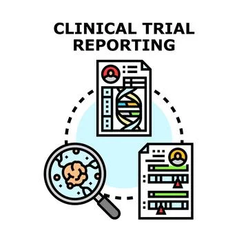 Clinical trial reporting process research and analysis Ilustração Stock