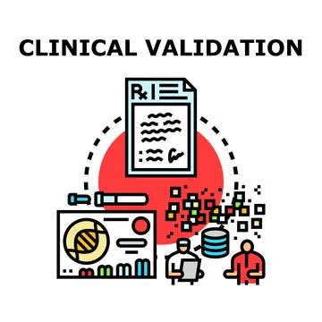 Clinical validation process evaluating medical research data Illustrazione stock