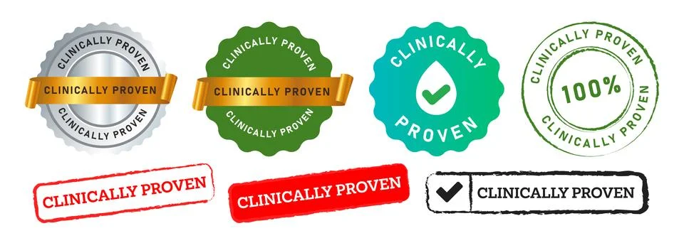 Clinically proven rectangle and circle stamp seal badge sign for safe Stock Illustration