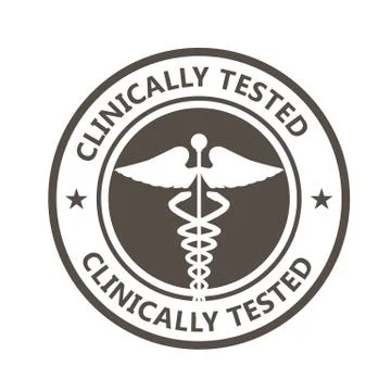 Clinically tested stamp with caduceus - clinically proven medicine, drug labe Stock Illustration