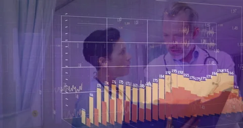 Clinician raising chart folder starting medical graphs overlay as doctor Video stock 311125853