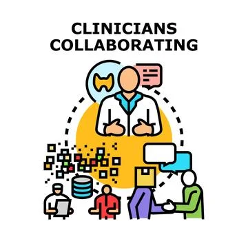 Clinicians collaborating sharing medical data information Stock Illustration