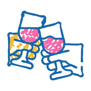 Clink glasses flat icon doodle illustration Stock Illustration