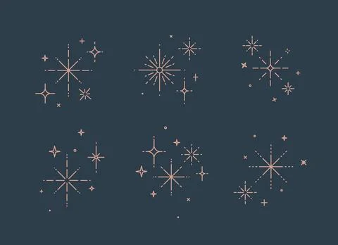 Clink splashes, stars, glowing flat line style blue Stock Illustration