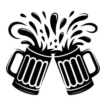 Clinking Beer Mugs with Splash Cheers Celebration Silhouette Vector Illustrazione stock