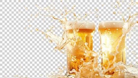 Clinking cold beer with splashing isolated on a transparent background Stock Photos
