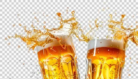 Clinking cold beer with splashing isolated on a transparent background Stock Photos