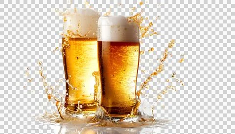 Clinking cold beer with splashing isolated on a transparent background Stock Photos