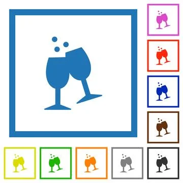 Clinking Glasses flat framed icons Stock Illustration