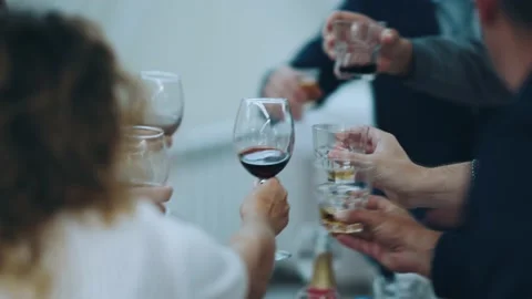 Clinking glasses of a group of people in close-up Stock Footage 163732998