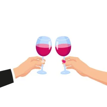 Clinking glasses, hands holding glasses of red wine holiday congratulations Stock Illustration