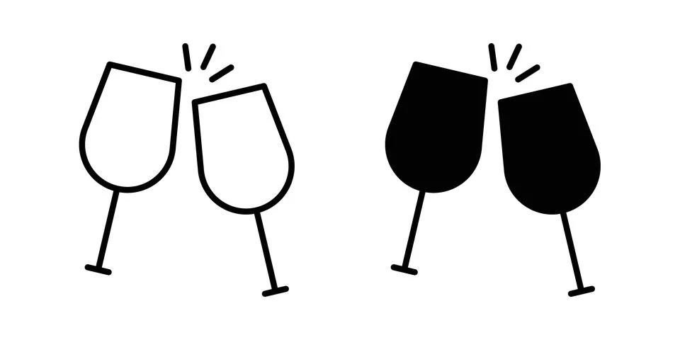 Clinking glasses icon solid, line, and editable vector set. Stock Illustration