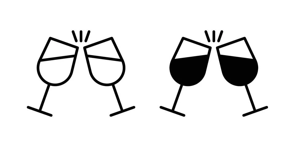 Clinking glasses icon vector concepts, line and silhouette style Stock Illustration