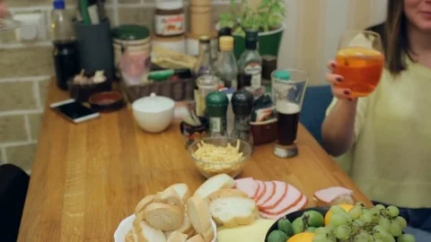 Clinking glasses over table at the party Stock Footage 82542955