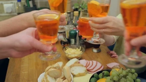 Clinking glasses over table at the party 库存影片 82542969