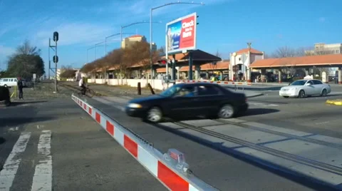(Clip 4 of 4) Dangerous drivers ignore a railroad crossing warning Stock Footage 45432502