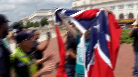(Clip 4 of 7) Confederate flag protest and riot Stock Footage 54397832