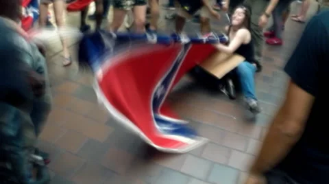 (Clip 5 of 7) Confederate flag protest and riot Stock Footage 54396266