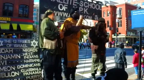 (Clip 6 of 11) Captain Mashak and Black Israelites preach in Washington, D.C.  Stock Footage 42852246