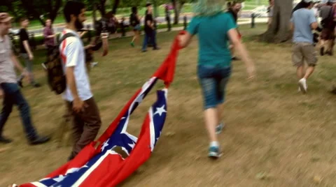 (Clip 7 of 7) Confederate flag protest and riot Stock Footage 54395780