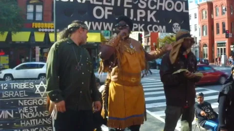 (Clip 8 of 11) Captain Mashak and Black Israelites preach in Washington, D.C.  Stock Footage 42852342