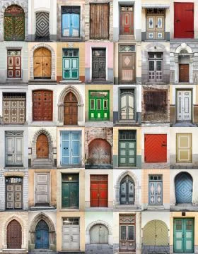 Clip-Art with big set of colorful wooden doors and gates from old town of Tal Stock Photos