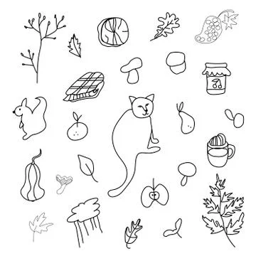 Clip art black line in doodle style. Design for card,,web. Stock Illustration