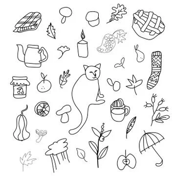 Clip art black linea in the style of doodle.Design for card,packages,web. Stock Illustration