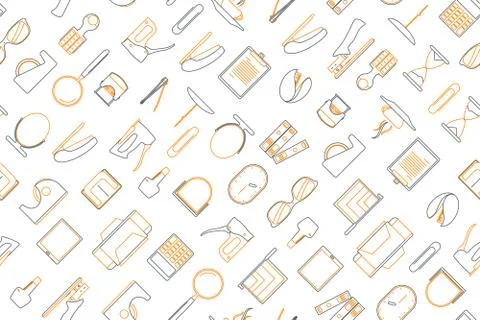 Clip art of office elements arrange on seamless background. Stock Illustration