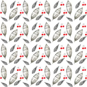 Clip art pattern with hand drawn feathers on white background. Ink style boho Illustrazione stock