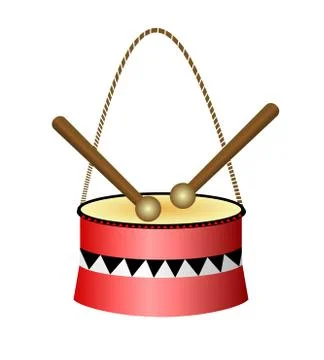 Clip art small red drum isolated on white background. Beautiful childrens toy Stock Illustration