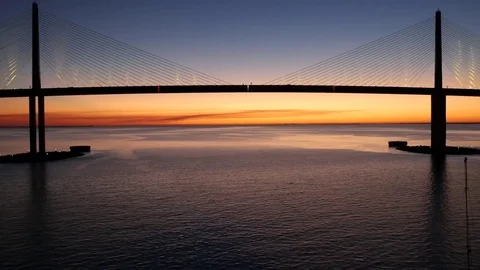 Clip from the bow of a boat going under a The Sunshine Skyway a Florida bridge Stock Footage 72346454