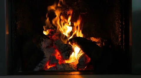 Clip of close up a fireplace with medium flames Stock Footage 46915150