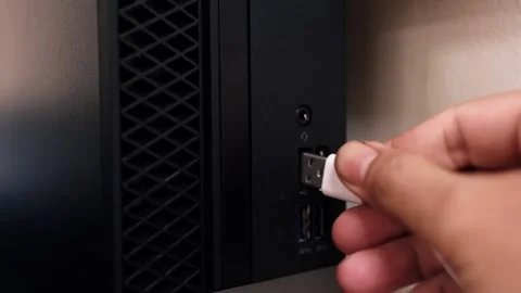 Clip of a desktop usb port with usb cable Stock Footage 157864813