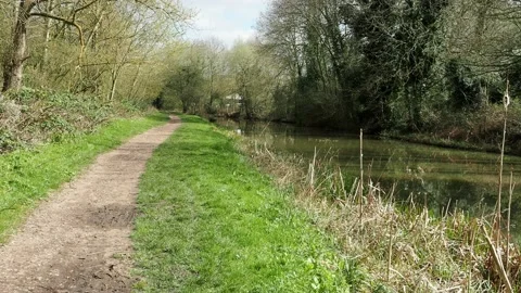A clip of a footpath along the River Soar Leicester, UK. Stock Footage 238519417