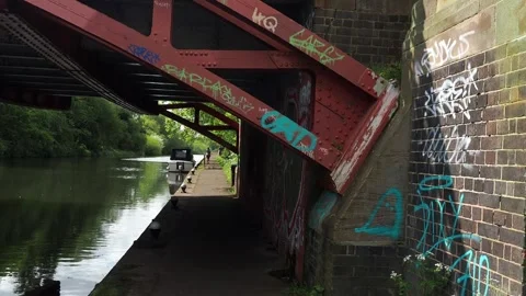 A clip of a footpath along the River Soar. Ducks, Birds, Wildlife, Nature, Pipe  Stock Footage 241508876