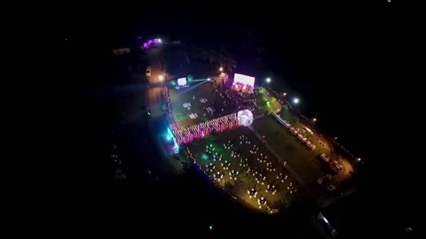 Clip of a function at night. Drone footage of a concert in an open air Stock Footage 163721508