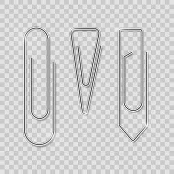 Clip set. Realistic paperclip attach. Office metal binder with shadow Stock Illustration