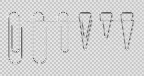Clip set. Realistic paperclip attach. Office metal binder with shadow Stock Illustration