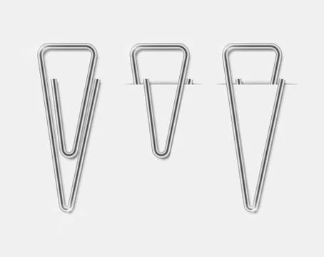 Clip set. Realistic paperclip attach. Office metal binder with shadow Stock Illustration