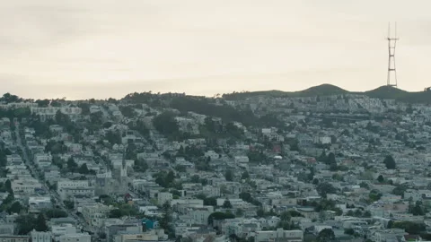 Clip showing parallel lines along a hillside of city buildings and homes Stock Footage 242388795