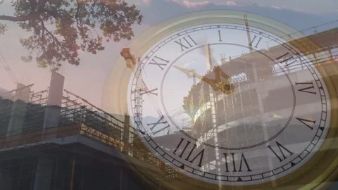 On clip start overlaid clock rotating hands and shifting silhouette over 스톡 동영상 331833344