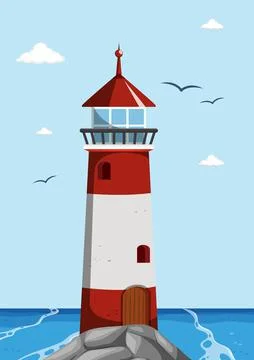 Clipart Lighthouse In Flat Style Vector Illustration Stock Illustration