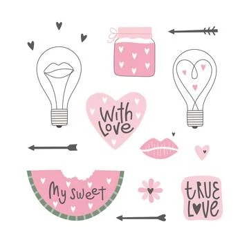 Clipart set of elements for st. Valentines day, wedding, love concept. Perfect Stock Illustration
