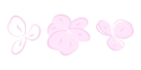 Clipart set of pastel pink hydrangea flowers and hand drawn watercolor petals Stock Illustration