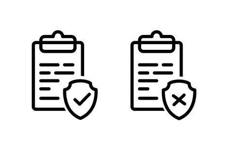 Clipboaed document with shield checklist. Insurance policy icon. Vector ill.. Stock Illustration
